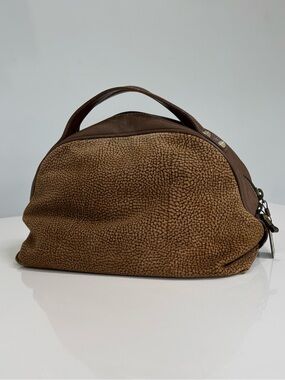 Borbonese by Redwall Textured Canvas & Leather Top Handle Bag Brown Italy